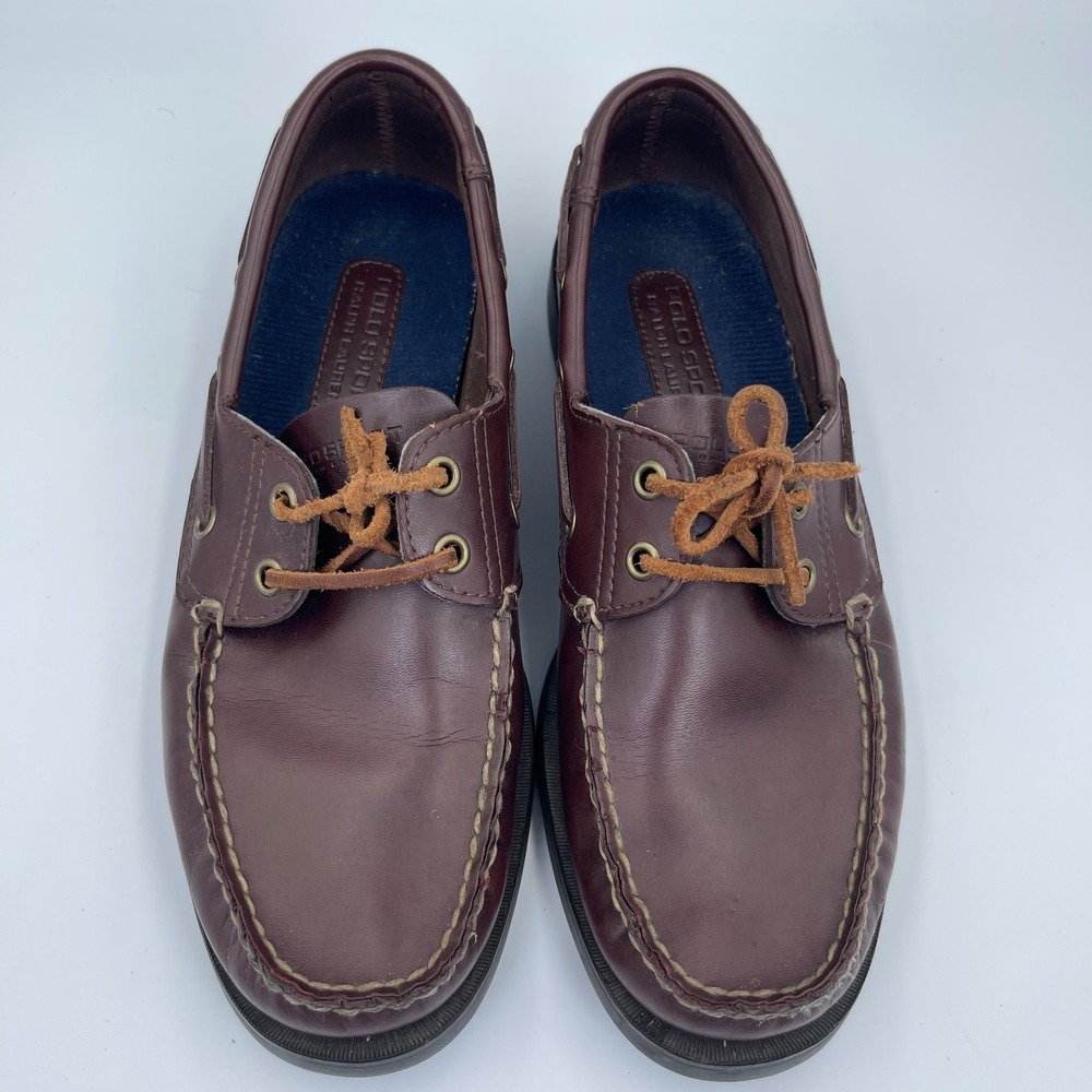 Polo Sport Ralph Lauren Boat Shoes Men's Size 9 Dark Brown Leather Moccasin Toe